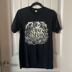Black t-shirt “cocaine and rhinestones” podcast merch